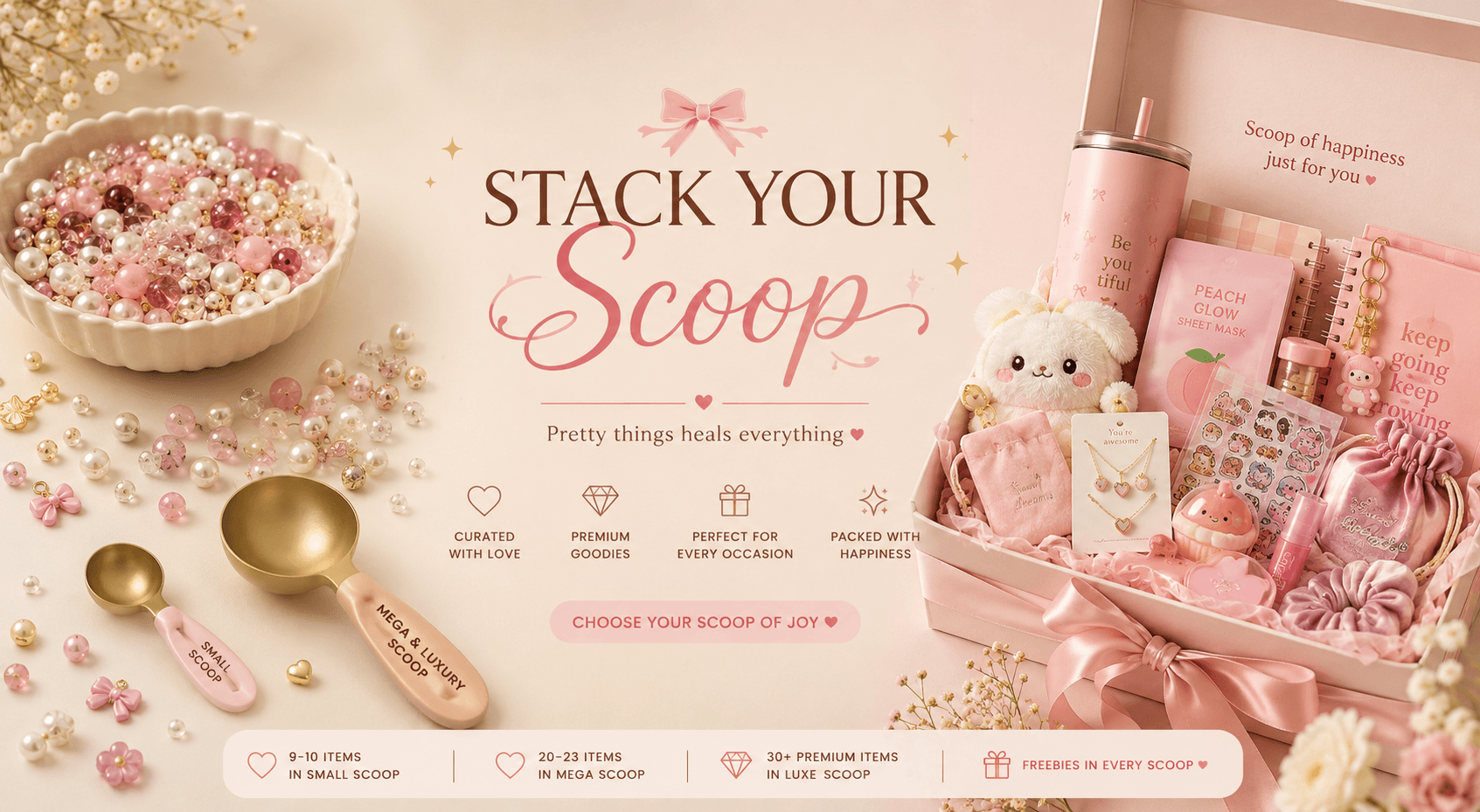 Stack Your Scoop — pretty things heal everything. Curated kawaii surprise boxes with small, mega, and luxe scoop sizes.